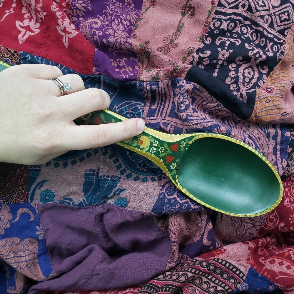 VINTAGE Large Carved Rosemaling Wooden Spoon